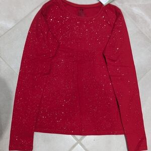 5/$35 NWT H&M Sparkly Long Sleeve Top • Red Glitter • Size 8–10 • organic